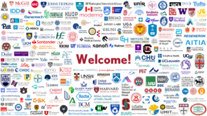 Logo collage of the various universities and companies of the 2023 participants